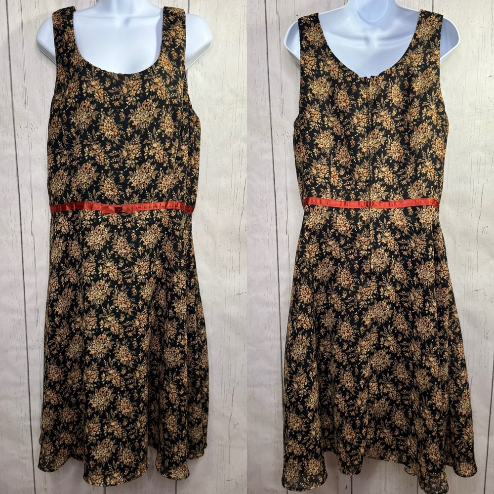 Vintage 90s K Studio Black Floral Sleeveless Dress 16 Cottagecore Whimsigoth